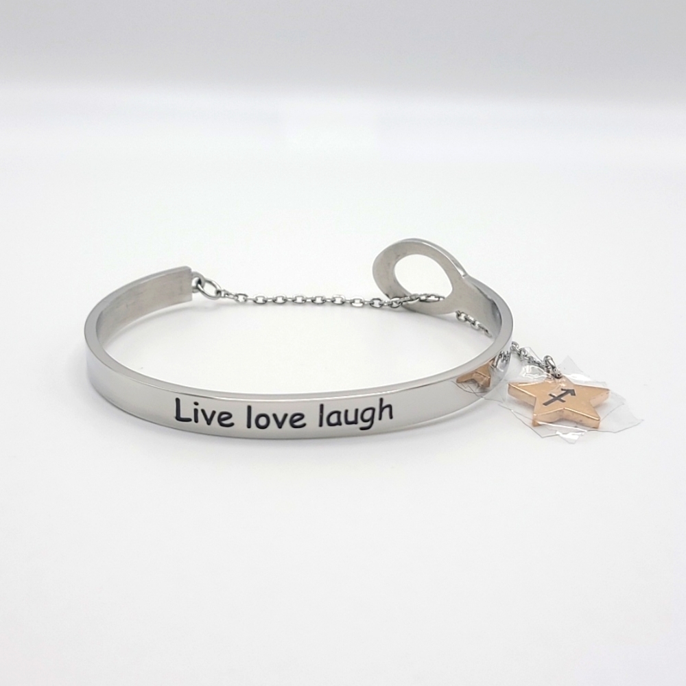 Androgynous Sagittarius Star Bracelet – “Live, Love, Laugh” Engraved Charm
